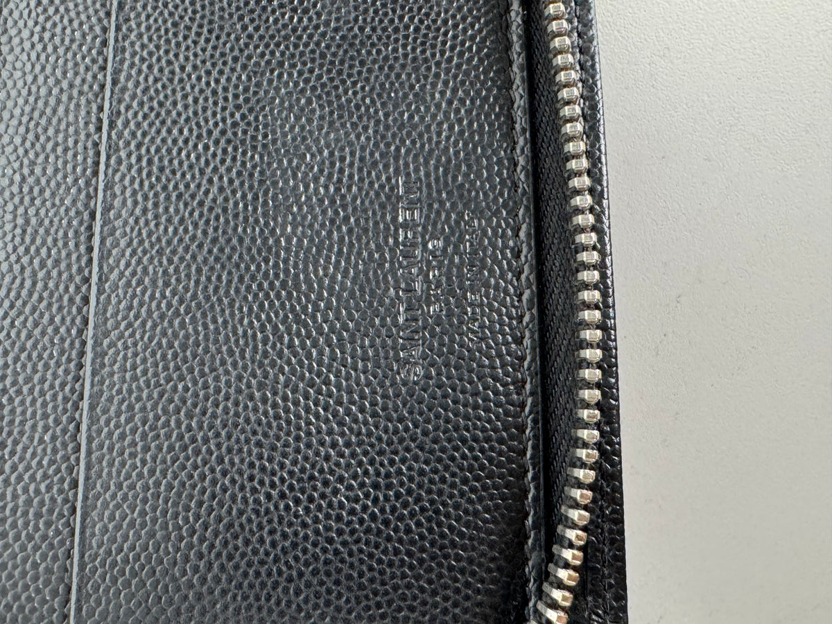 Saint Laurent Zip Around Wallet in Black Grain de Poudre Embossed Leather K3