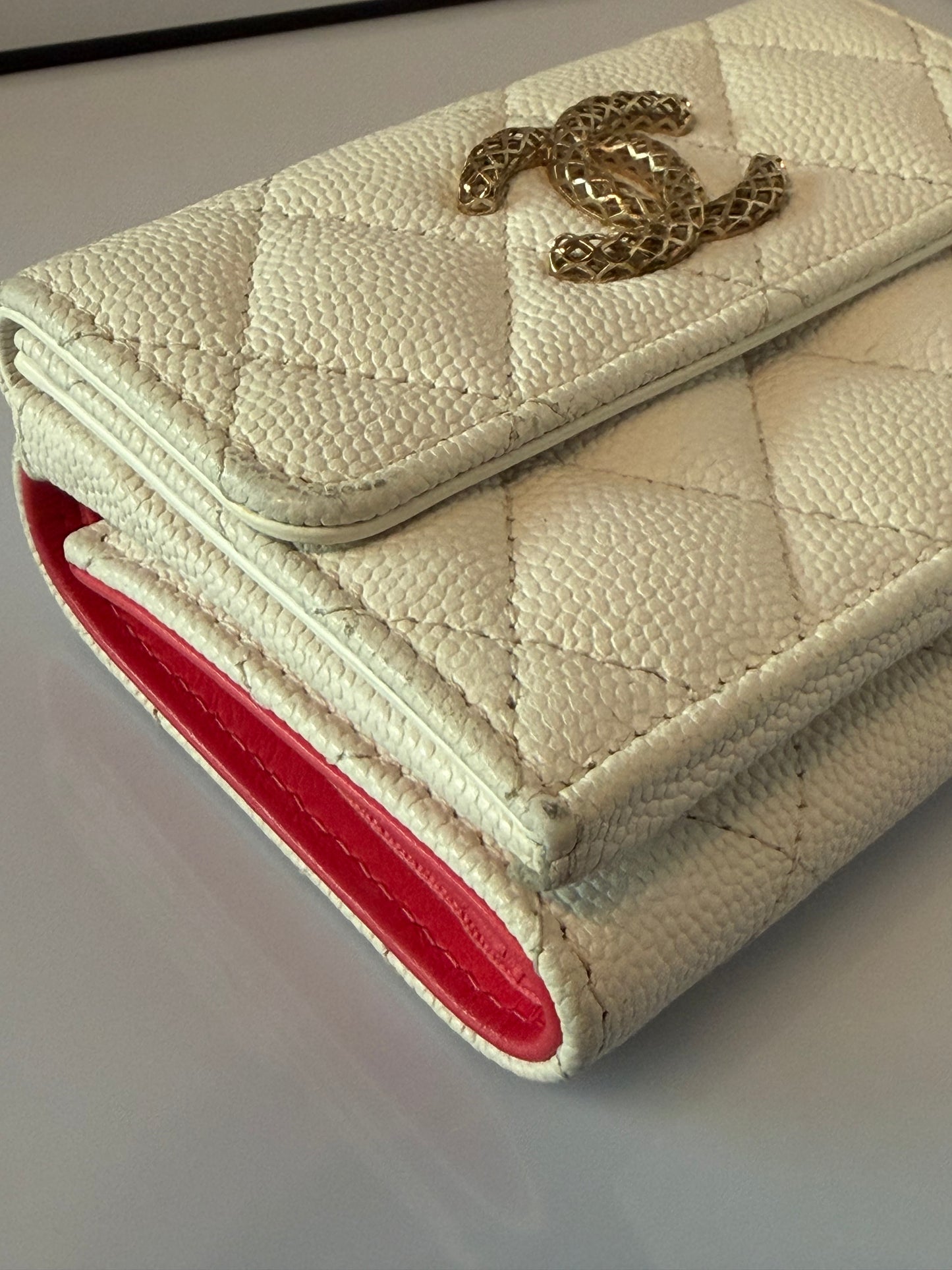 Chanel Small Wallet Trifold White Caviar Leather K3