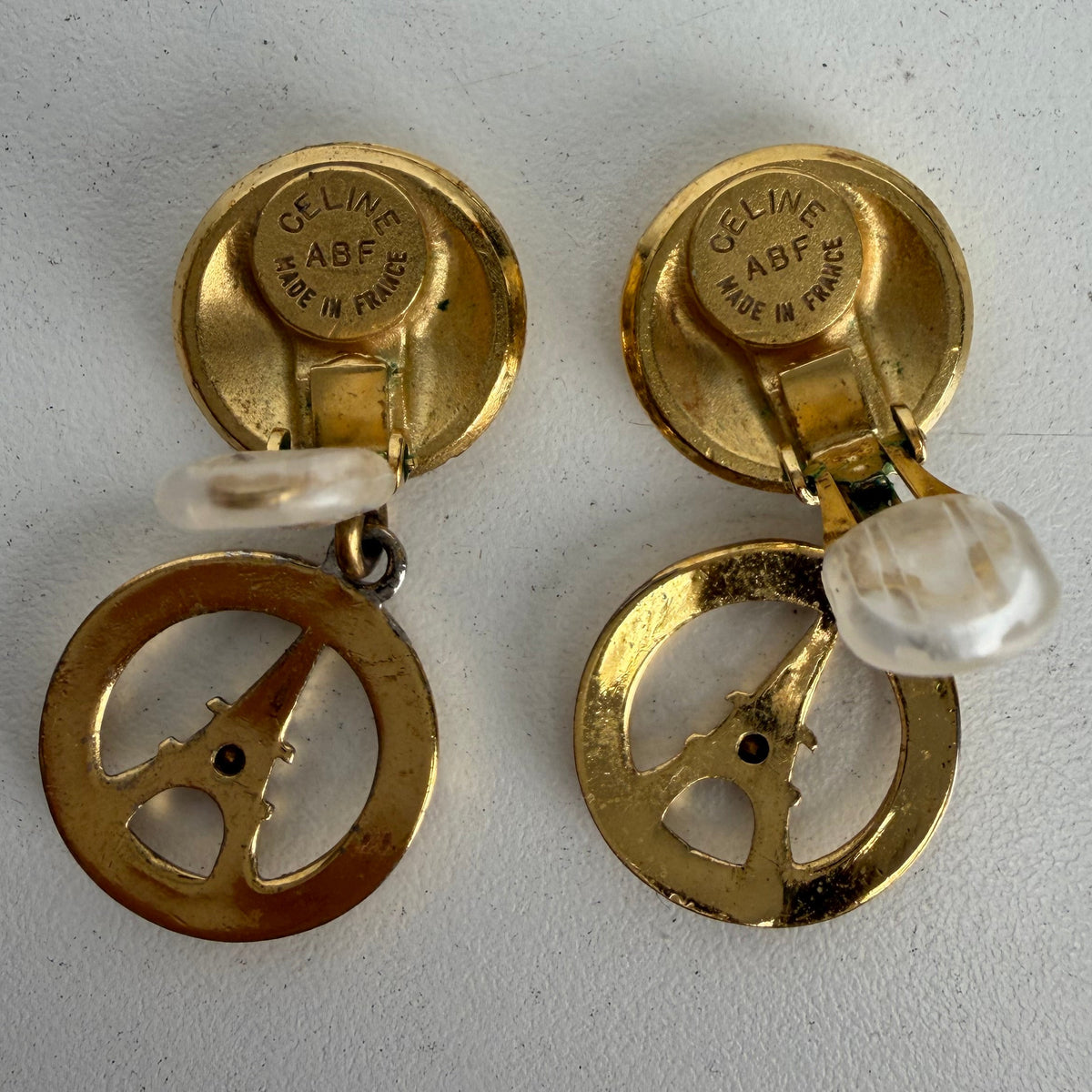 Celine Eiffel Tower Dangle Earrings in Gold-Tone Vintage K3