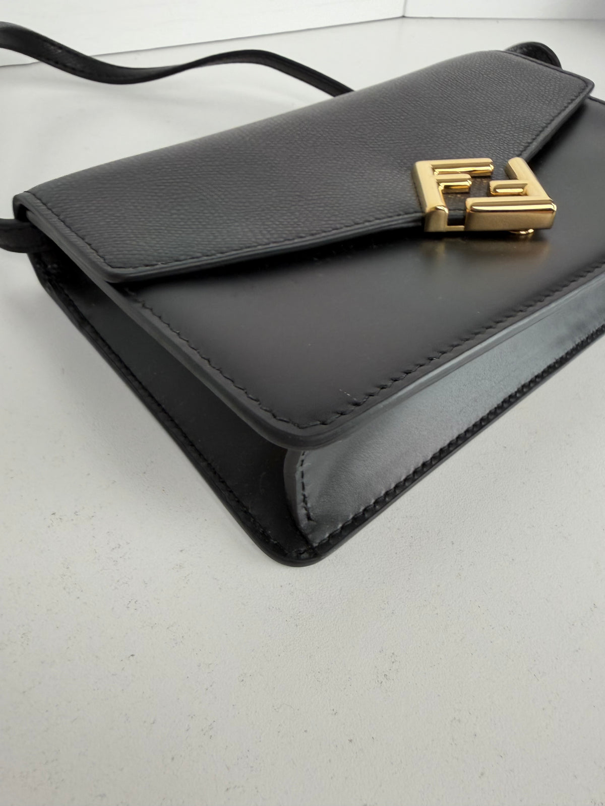 Fendi FF Diamonds Continental Wallet Bag on Chain in Black Leather S-10Y