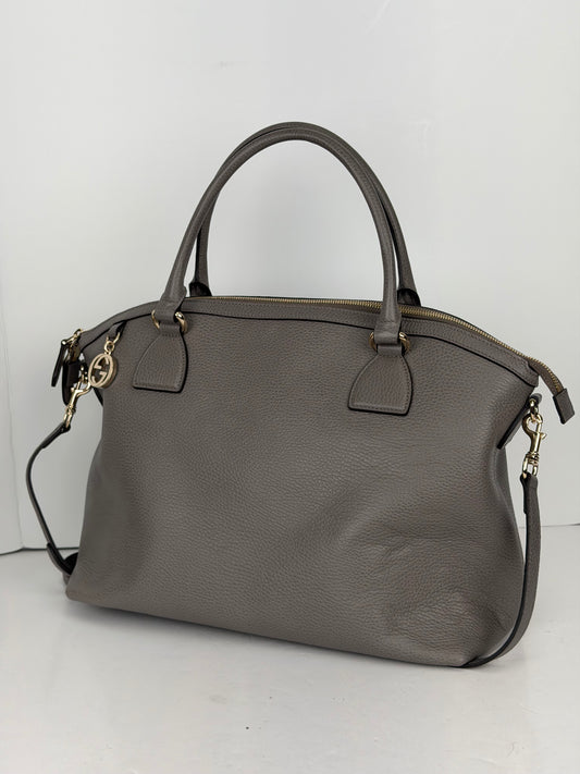 Gucci GG Charm Dome Satchel Bag in Gray Calfskin Leather YS