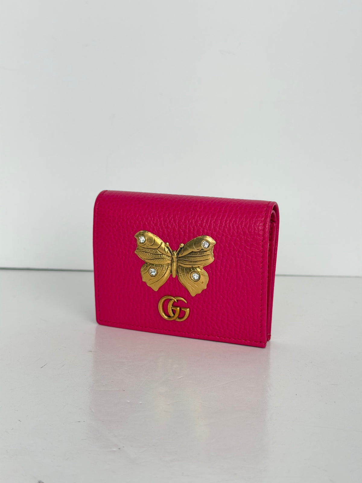 Gucci Butterfly Card Holder Wallet in Fuchsia Leather YK-3