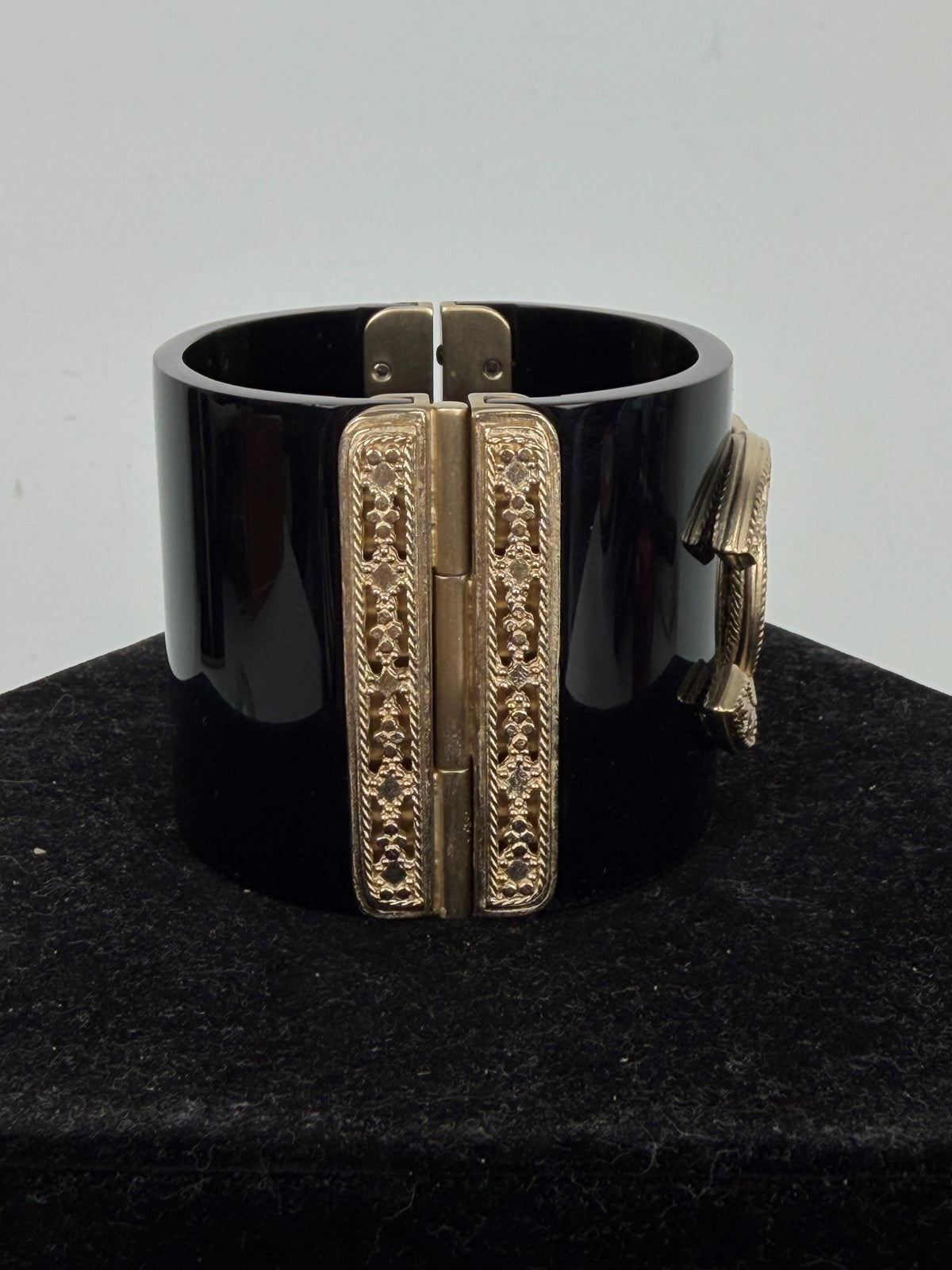 Chanel Resin Hinged Cuff Wide Bracelet in Black & Gold K-3