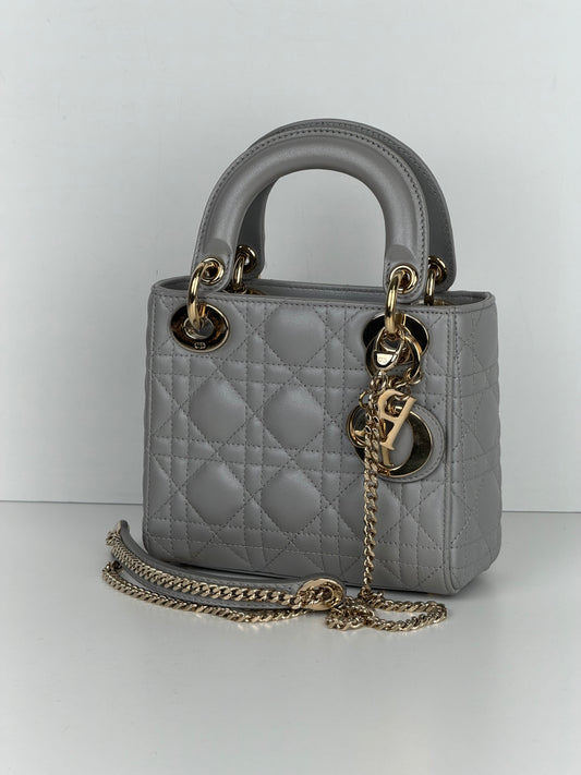 Christian Dior Mini Lady Dior Shoulder Bag Grey