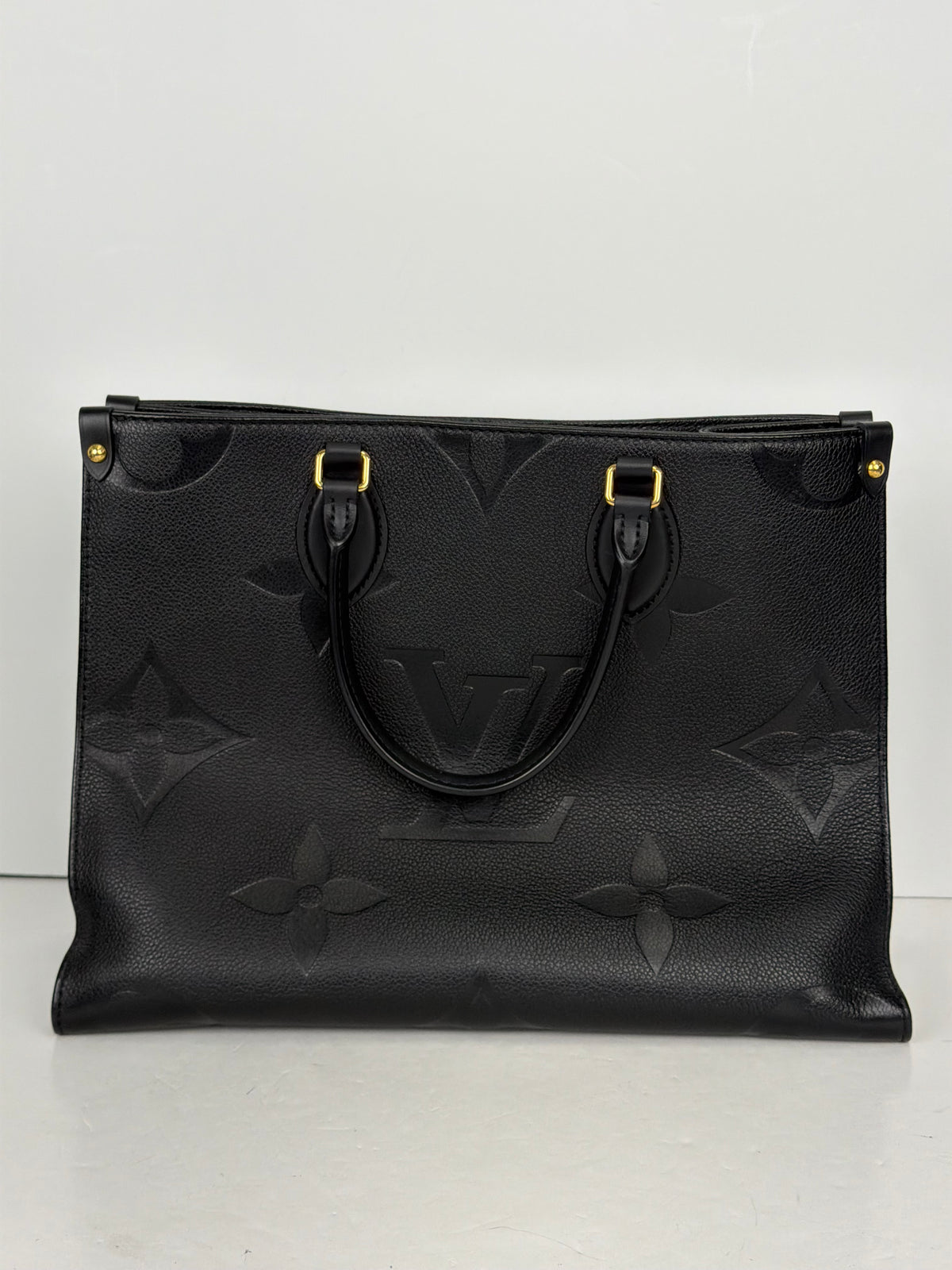 Louis Vuitton OnTheGo Tote Bag MM in Black Giant Monogram Empreinte Leather NFC YC5