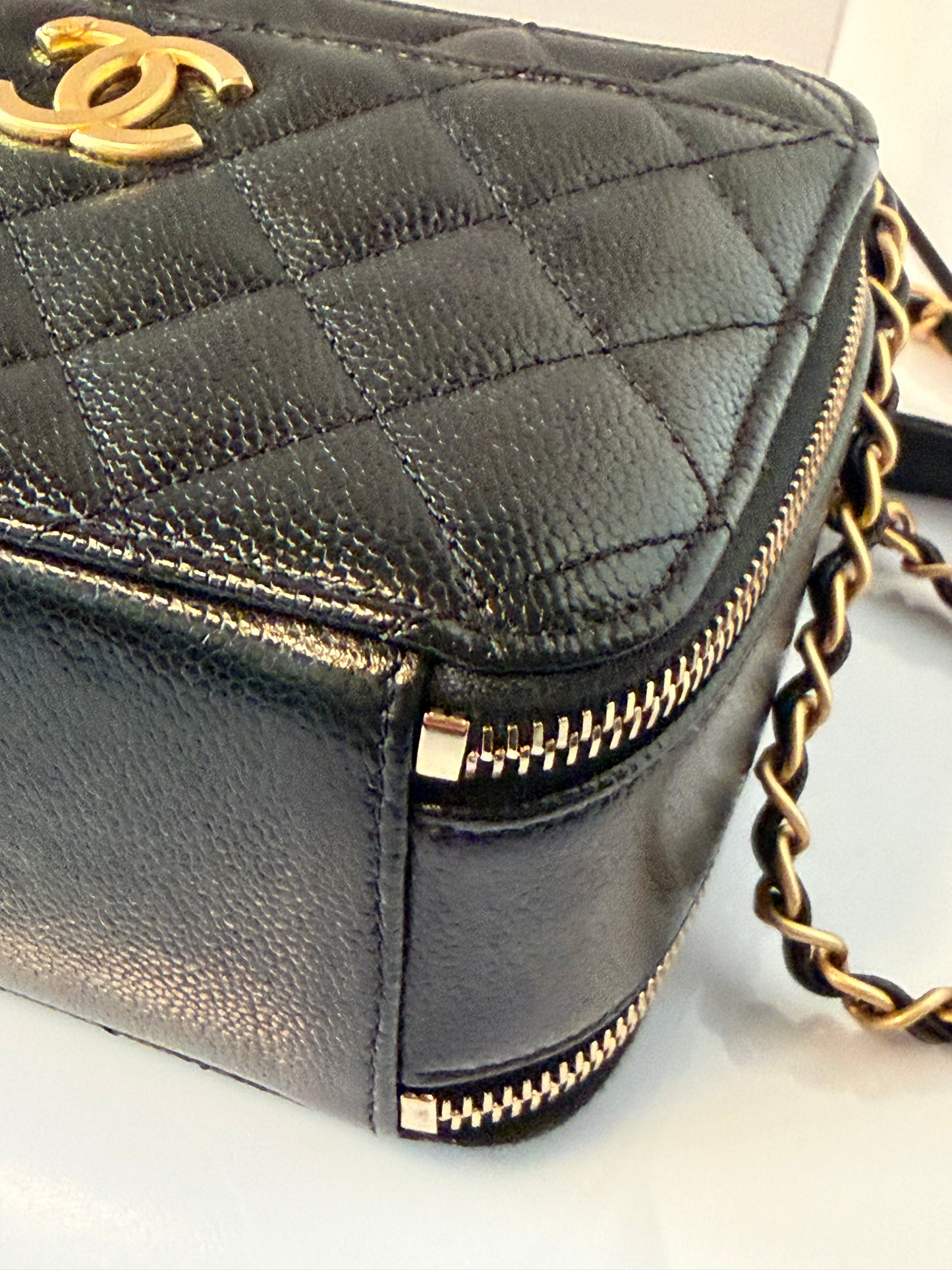 Chanel Pick Me Up Logo Handle Vanity Case Quilted Caviar Small