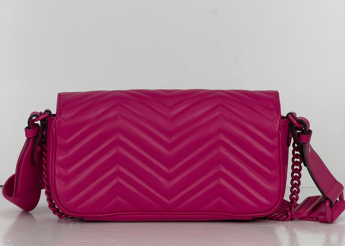 Gucci Interlocking G Marmont Small Shoulder Bag in Pink Quilted Chevron Leather YS12