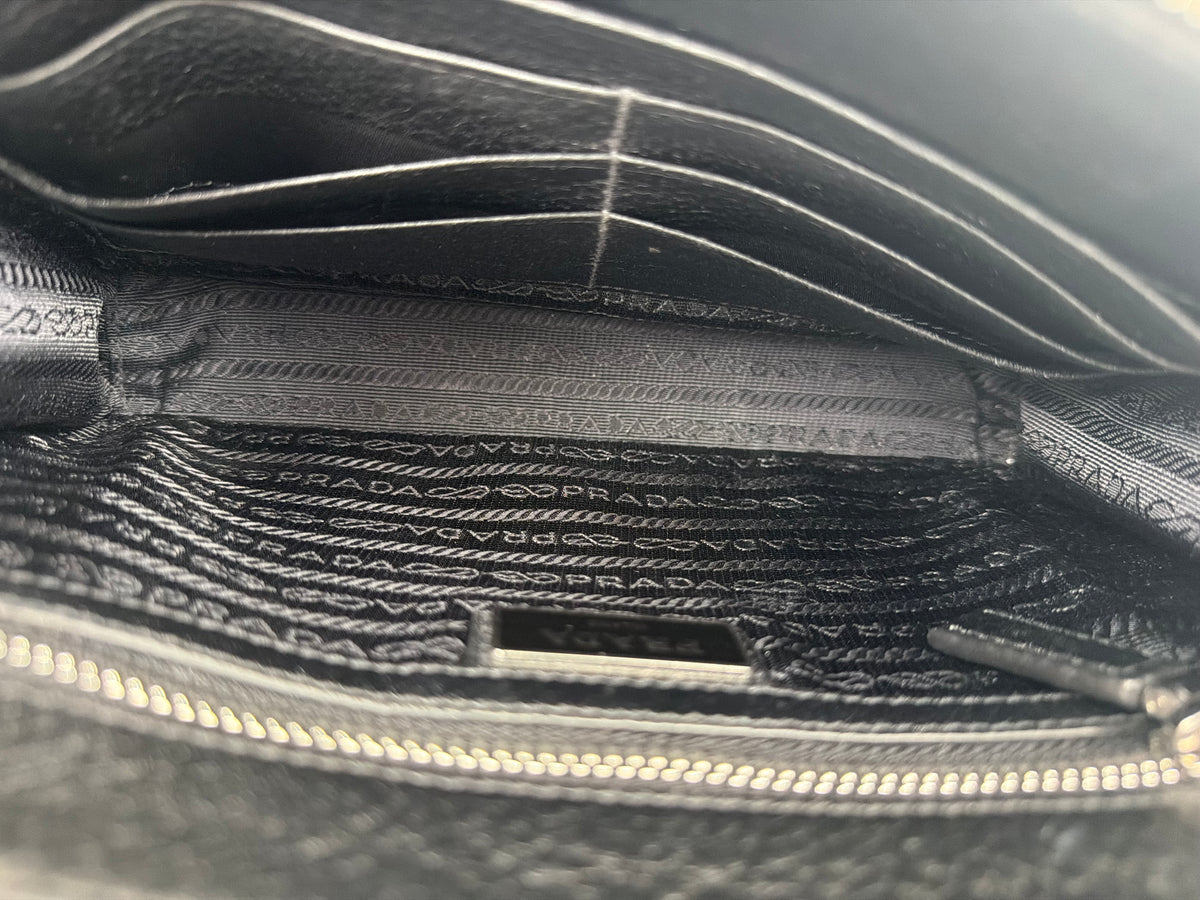 PRADA Vitello City Clutch Bag in Black Vitello Leather YS14