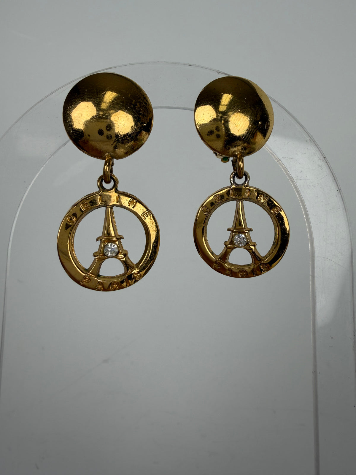 Celine Eiffel Tower Dangle Earrings in Gold-Tone Vintage K3