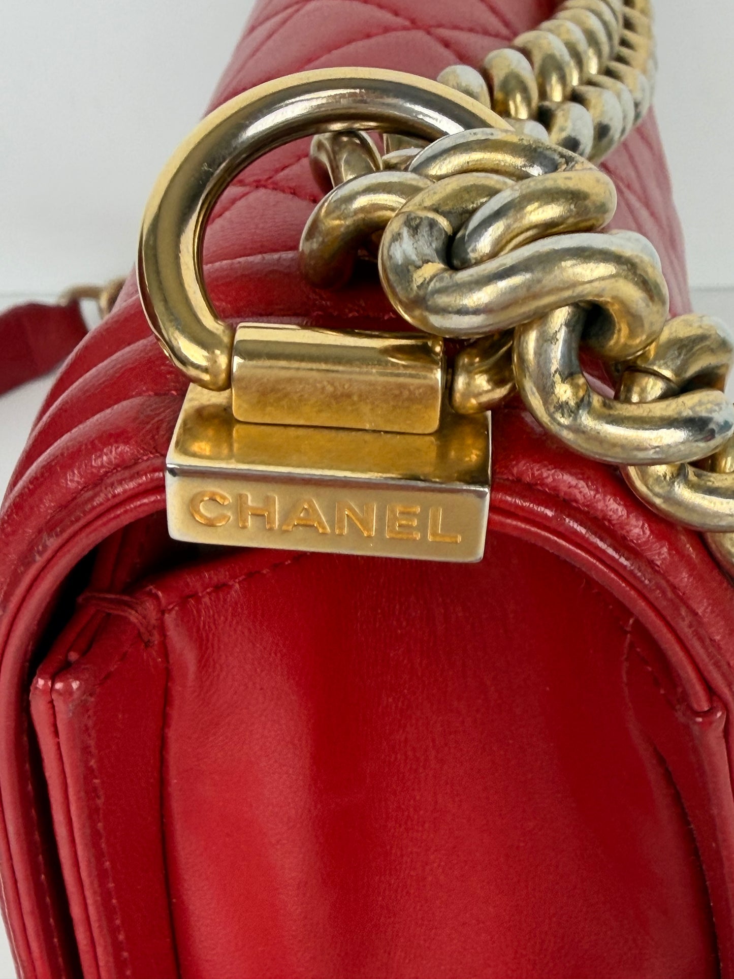 Chanel Boy Bag Medium in Red Lambskin Leather Gold Hardware 2015-2016 YE-8