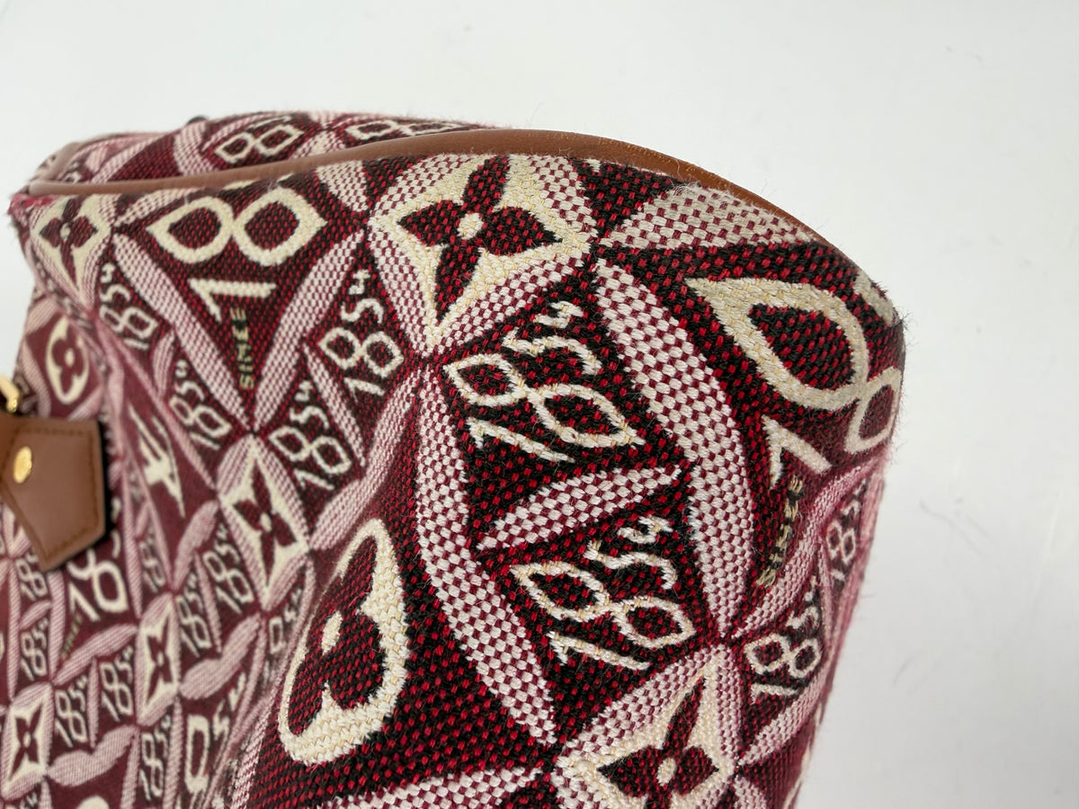 Louis Vuitton "Since 1854" Speedy Bandouliere 25 Handbag in Burgundy Monogram Jacquard 2020 YC8