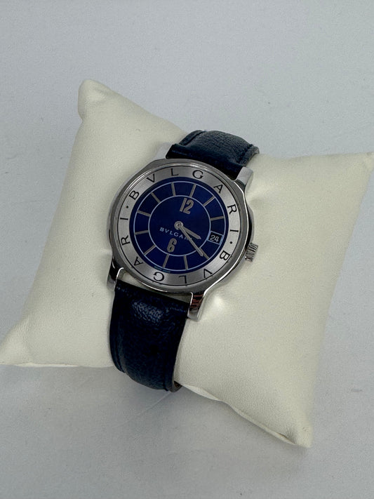 Bulgari Solotempo Watch Stainless Steel & Blue Leather Strap Y