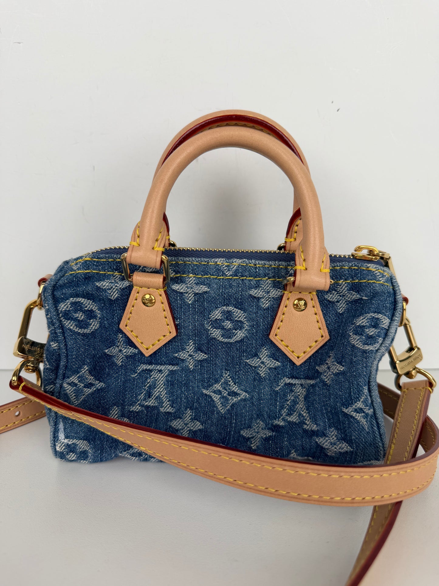 Louis Vuitton Nano Speedy Crossbody Bag in Blue LV Monogram Denim NFC YC-5