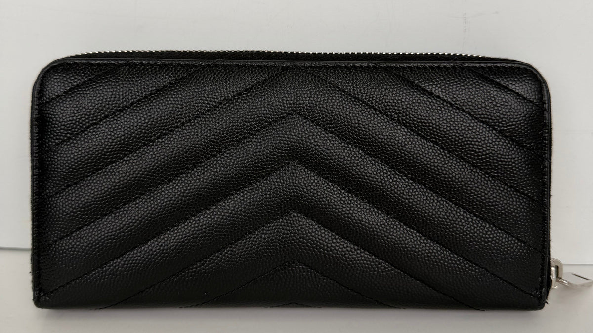 Saint Laurent Cassandre Matelasse Zip Around Wallet in Grain de Poudre Leather YK1