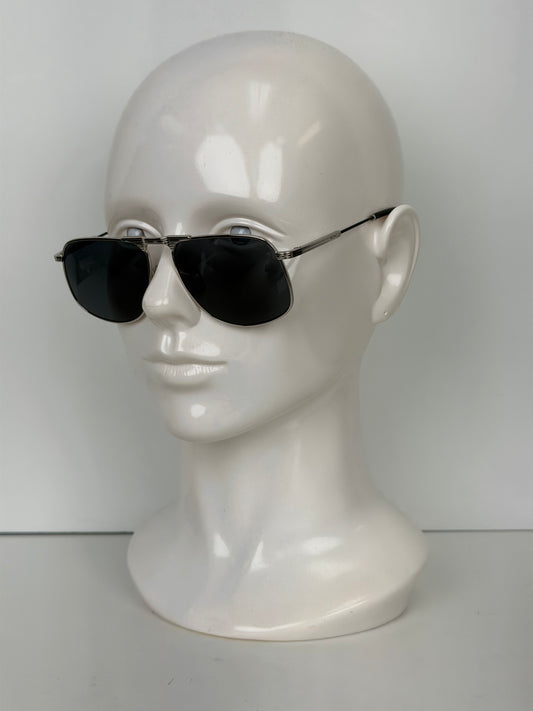 Moncler Vitessa Pilot Sunglasses in Silver Metal Frame with Dark Blue Lenses YK-2