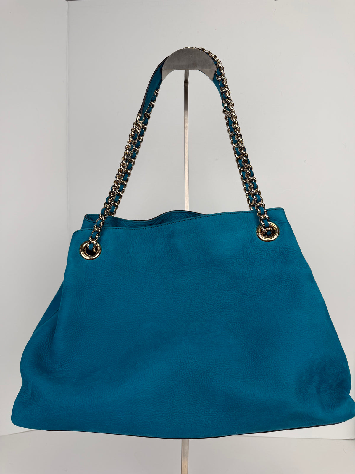Gucci Soho Medium Chain Tote Shoulder Bag in Blue Leather YS23