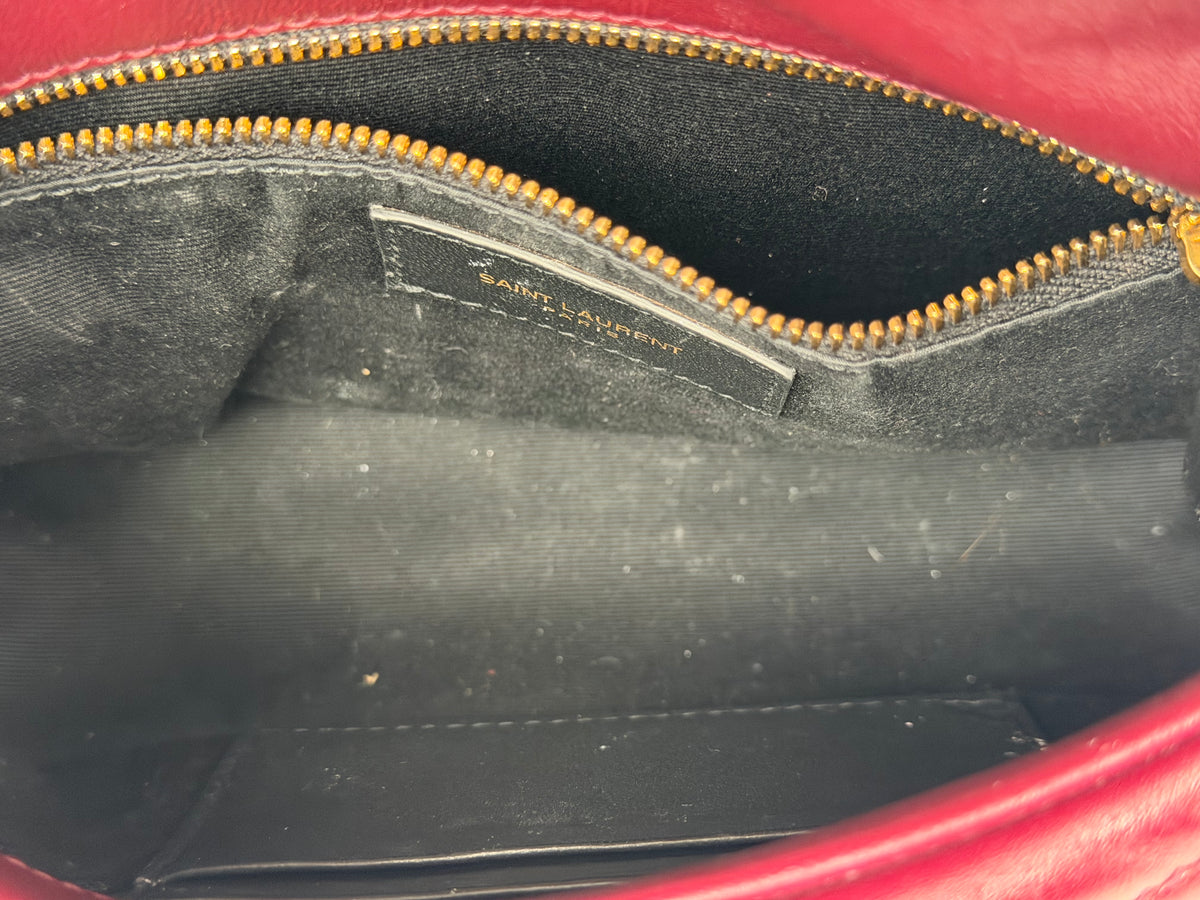 Saint Laurent Toy Puffer Shoulder Bag in Burgundy Lambskin Leather