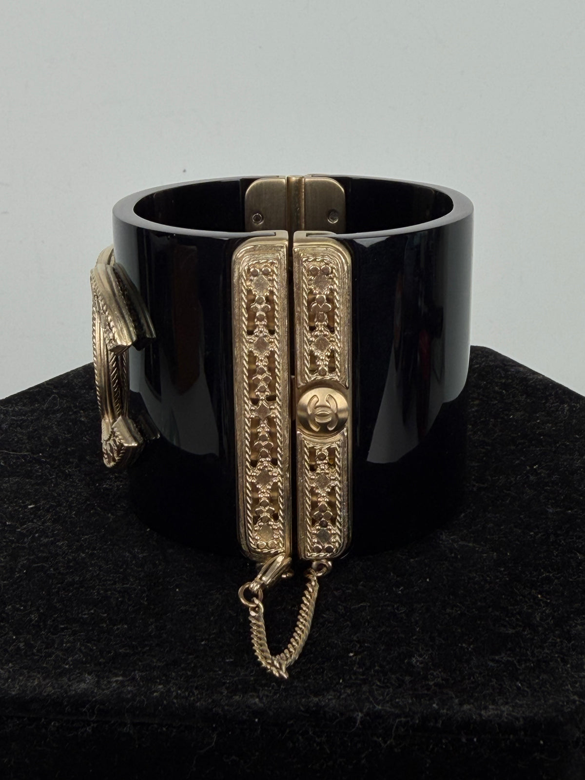 Chanel Resin Hinged Cuff Wide Bracelet in Black & Gold K-3