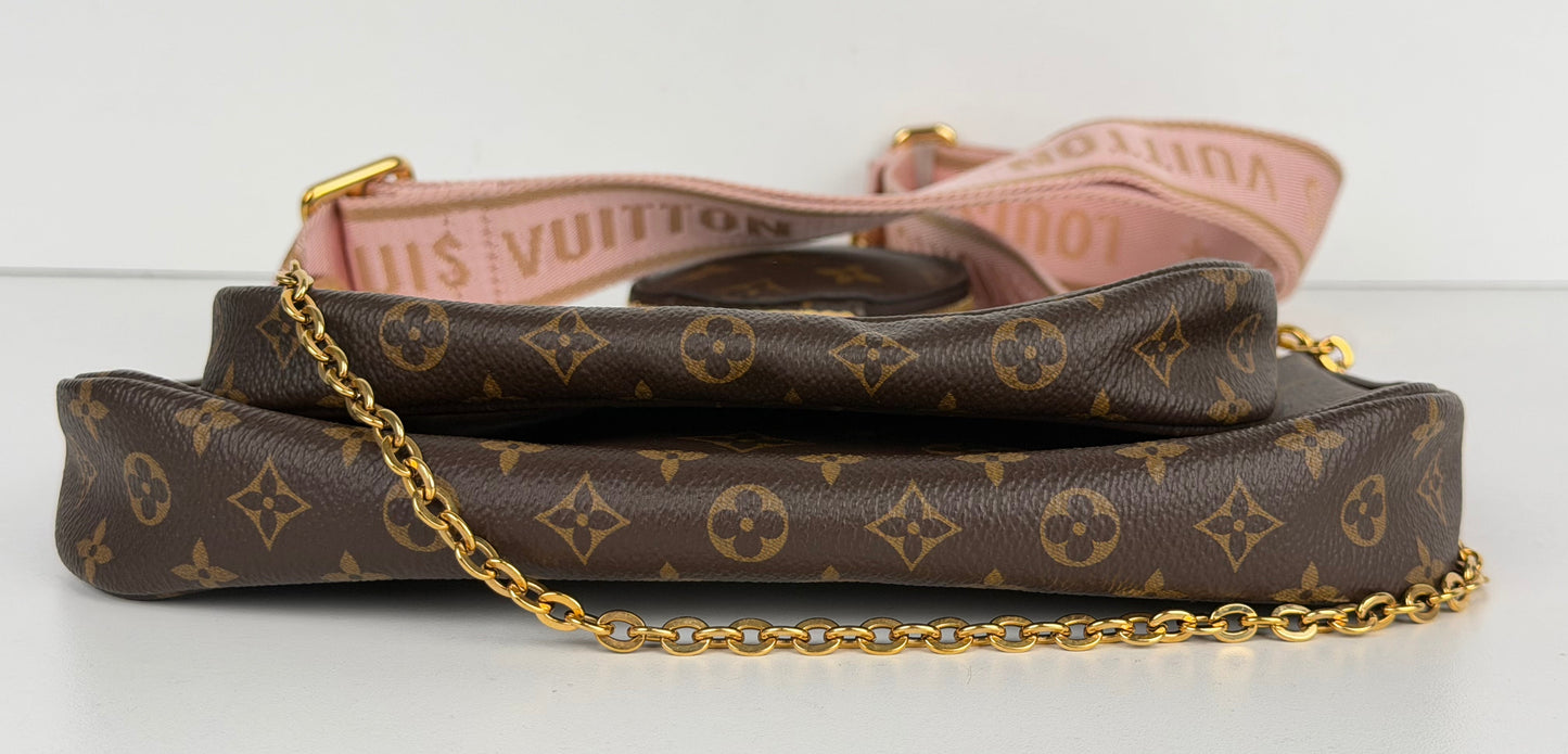 Louis Vuitton Multi Pochette Bag in Pink & Brown LV Monogram Coated Canvas NFC C-9