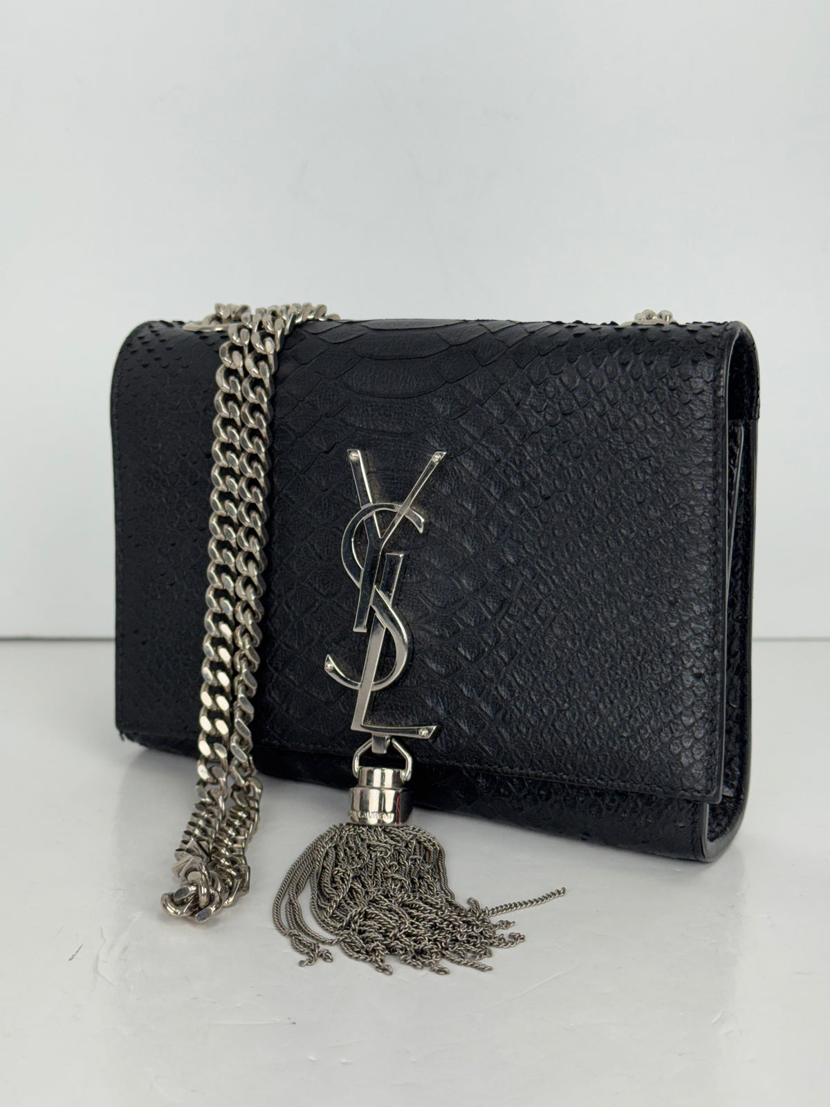 Saint Laurent Kate Tassel Bag in Black Python-Embossed Leather YS23
