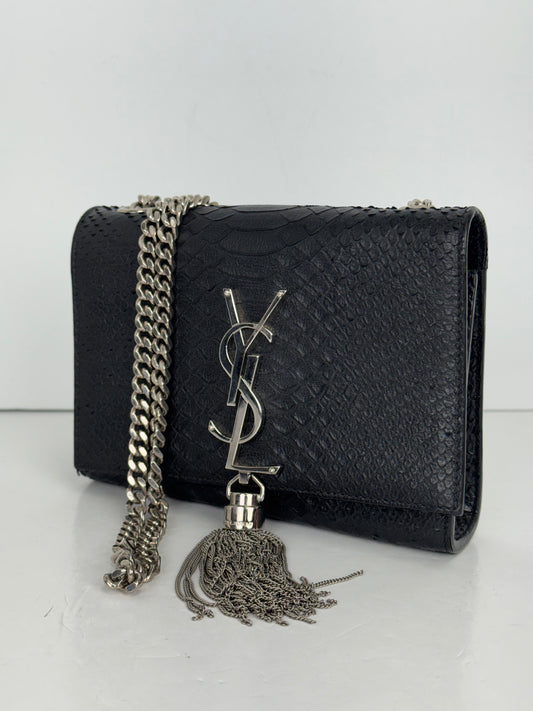 Saint Laurent Kate Tassel Bag in Black Python-Embossed Leather YS23