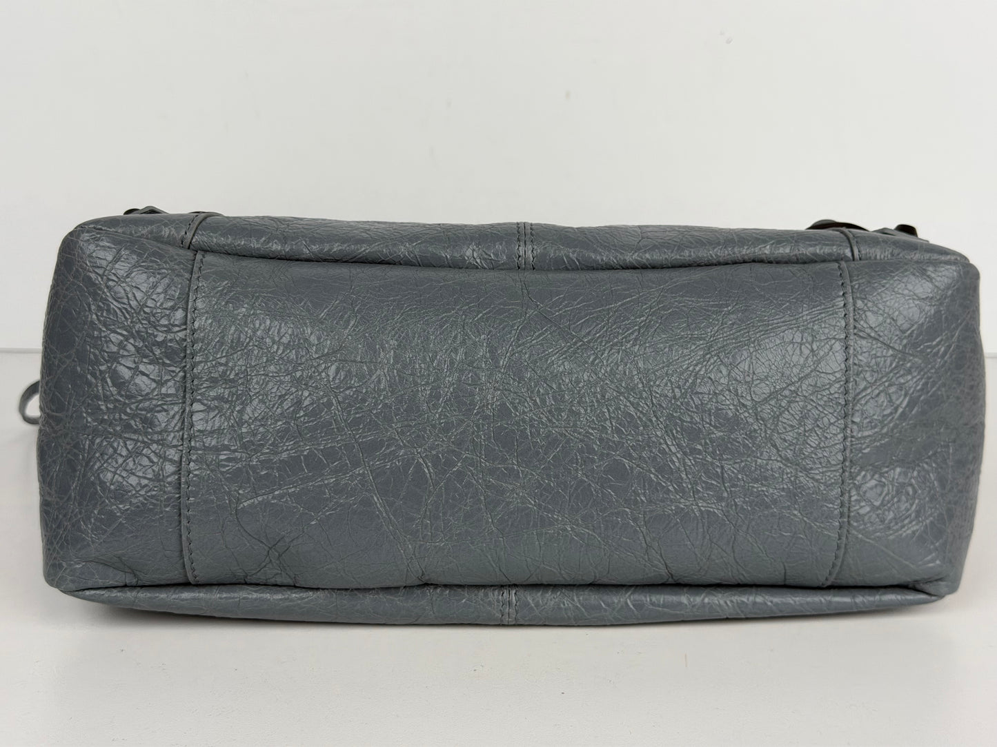 Balenciaga Le City Moto Shoulder Bag Small in Blue-Gray Crinkled Leather YC-5