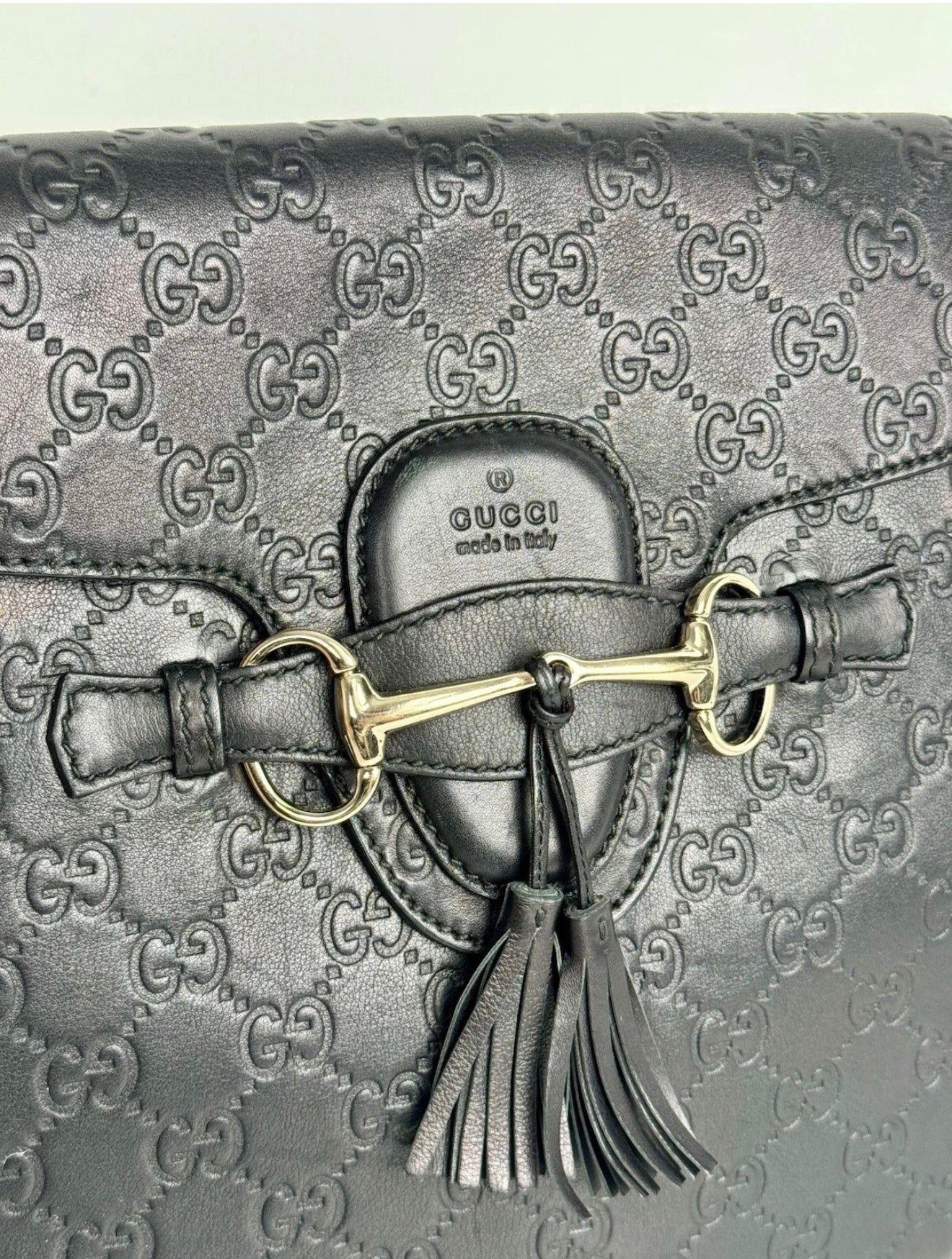 Gucci Emily Chain Shoulder Bag in Black Guccissima Leather C-8