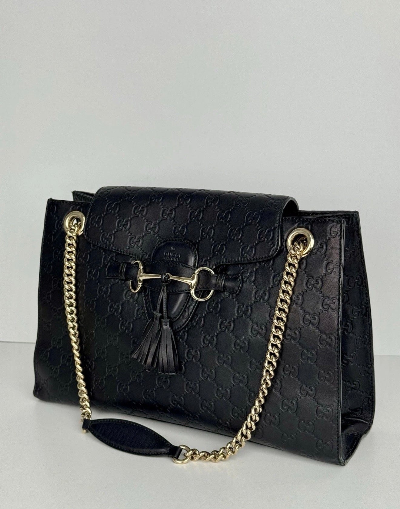 Gucci Emily Chain Shoulder Bag in Black Guccissima Leather C-8