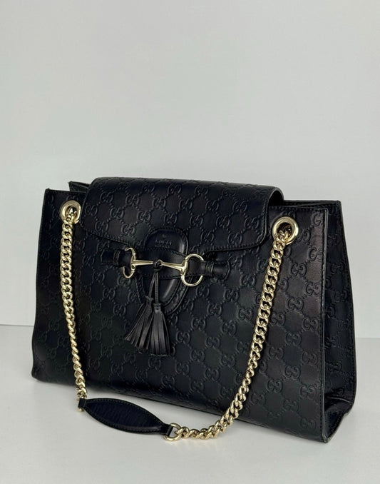 Gucci Emily Chain Shoulder Bag in Black Guccissima Leather C-8