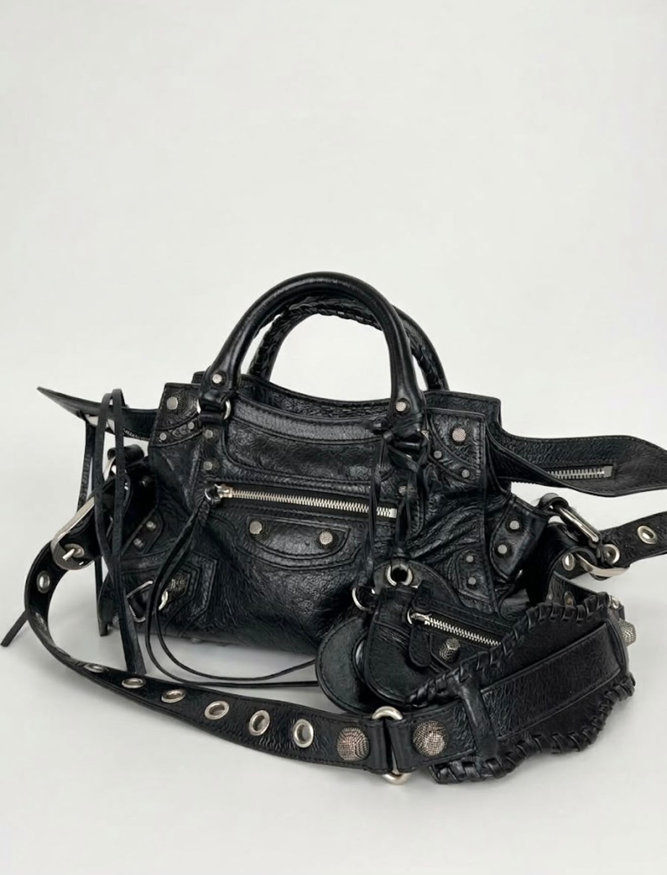 Balenciaga Neo Cagole Handbag XS in Black Crinkled Leather YS11
