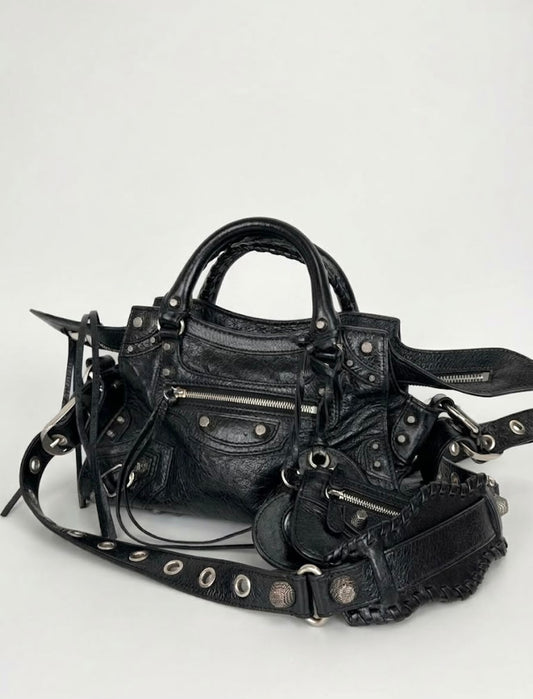 Balenciaga Neo Cagole Handbag XS in Black Crinkled Leather YS11