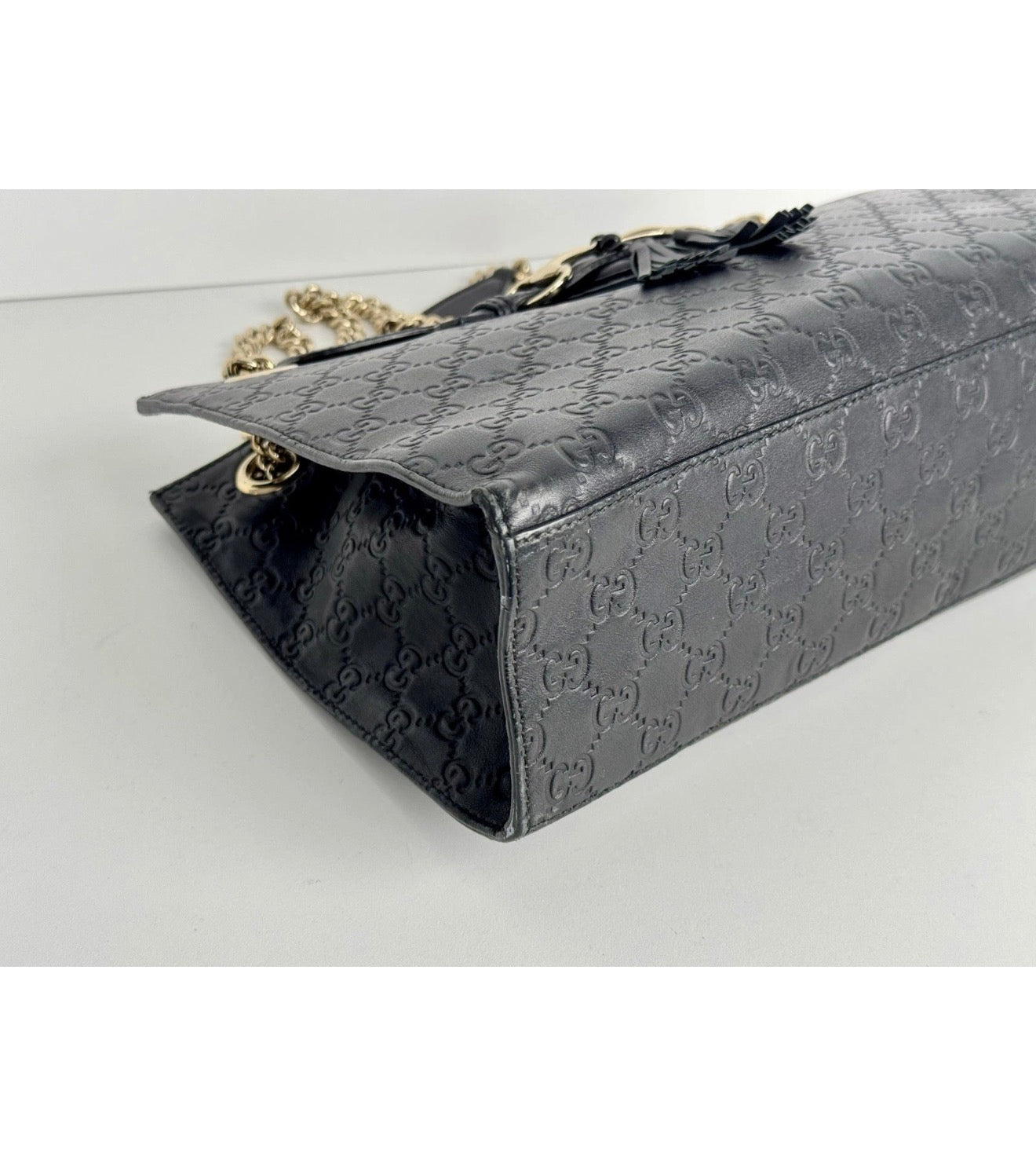 Gucci Emily Chain Shoulder Bag in Black Guccissima Leather C-8