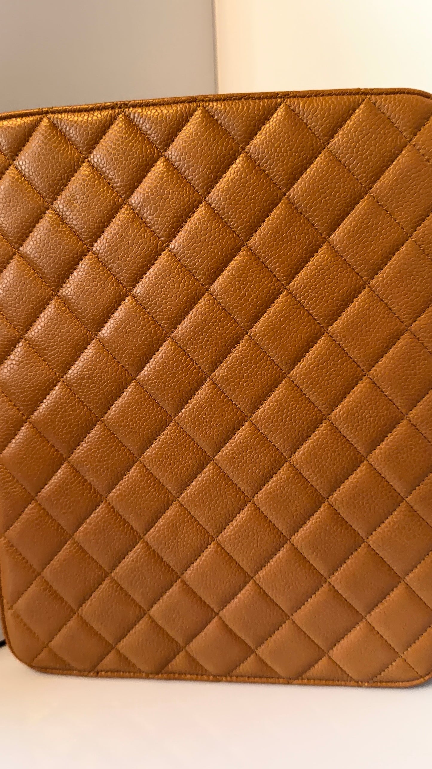 Chanel Quilted Caviar iPad Case Tan