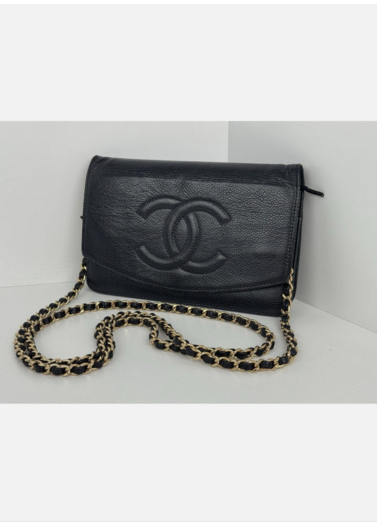 Chanel CC Caviar Leather Black Gold-Tone Chain Crossbody Bag