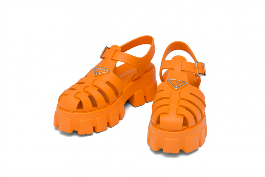 Prada Monolith Rubber Sandals Orange Size 40