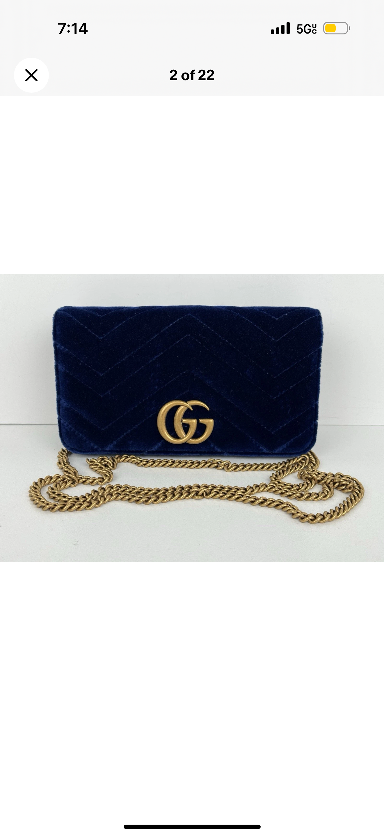 Gucci GG Marmont Blue Velvet Gold-Tone Chain Flap Crossbody Bag