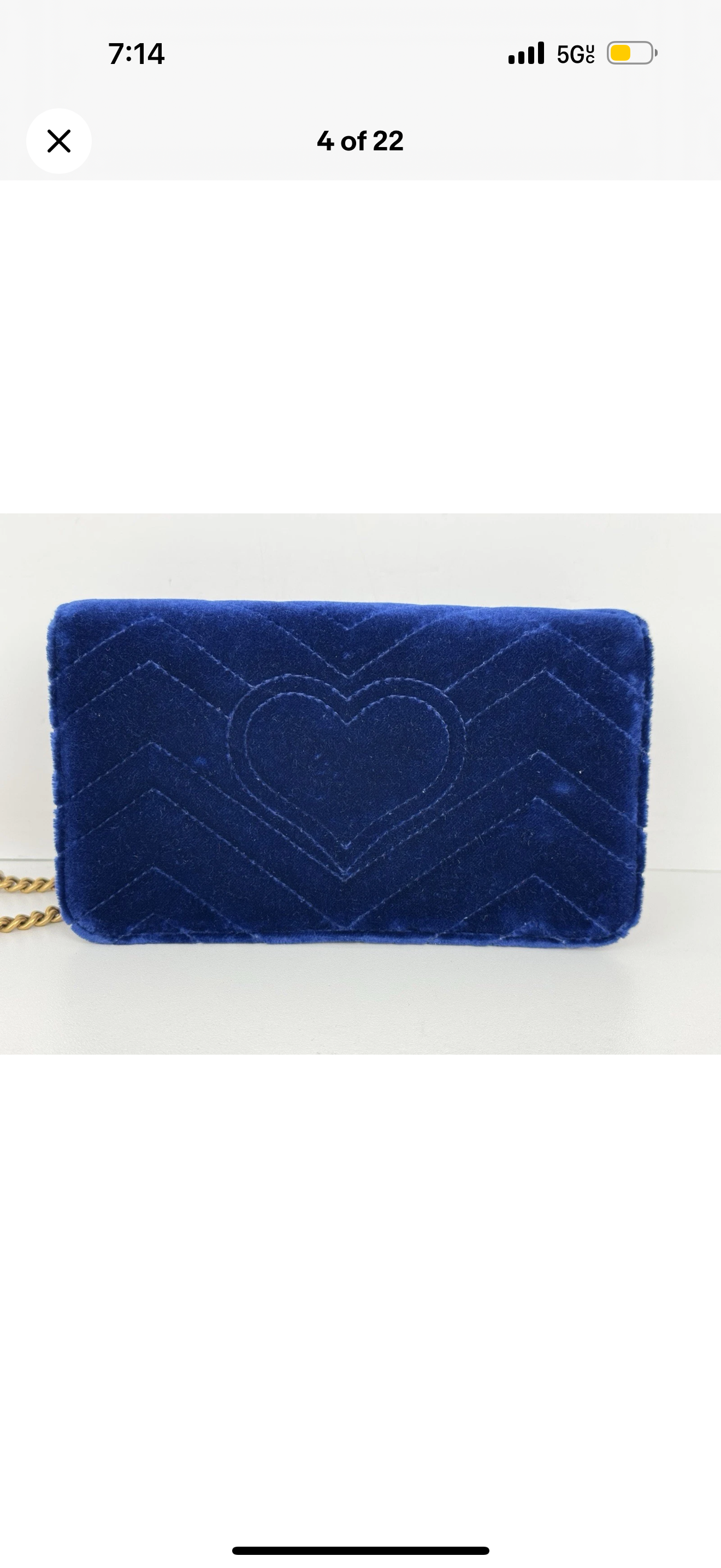 Gucci GG Marmont Blue Velvet Gold-Tone Chain Flap Crossbody Bag
