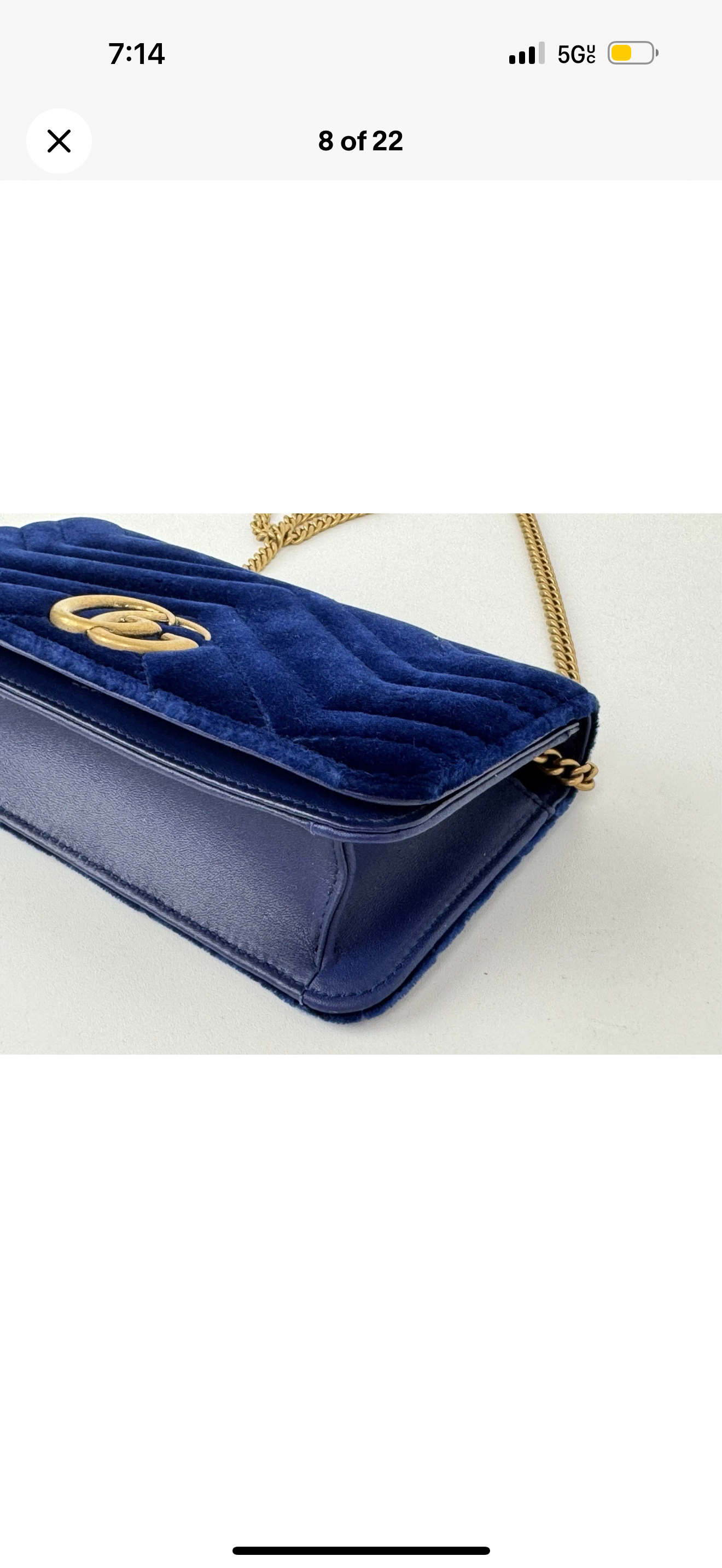 Gucci GG Marmont Blue Velvet Gold-Tone Chain Flap Crossbody Bag