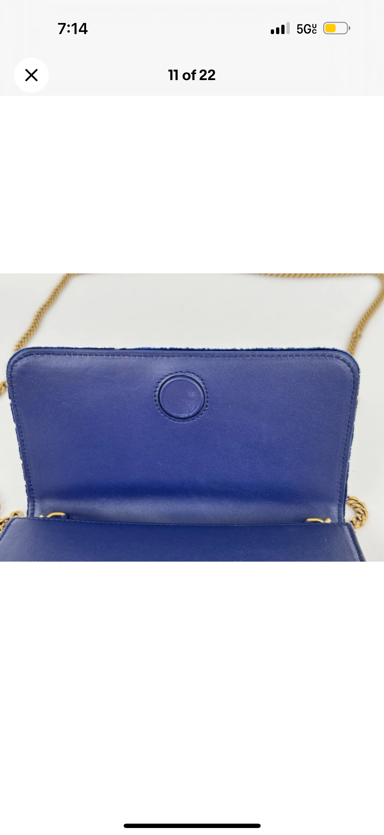 Gucci GG Marmont Blue Velvet Gold-Tone Chain Flap Crossbody Bag