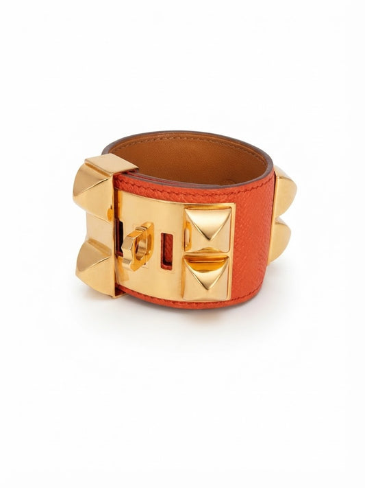 Hermes Collier de Chien Bracelet with Studs in Orange Leather 2016 YK-2