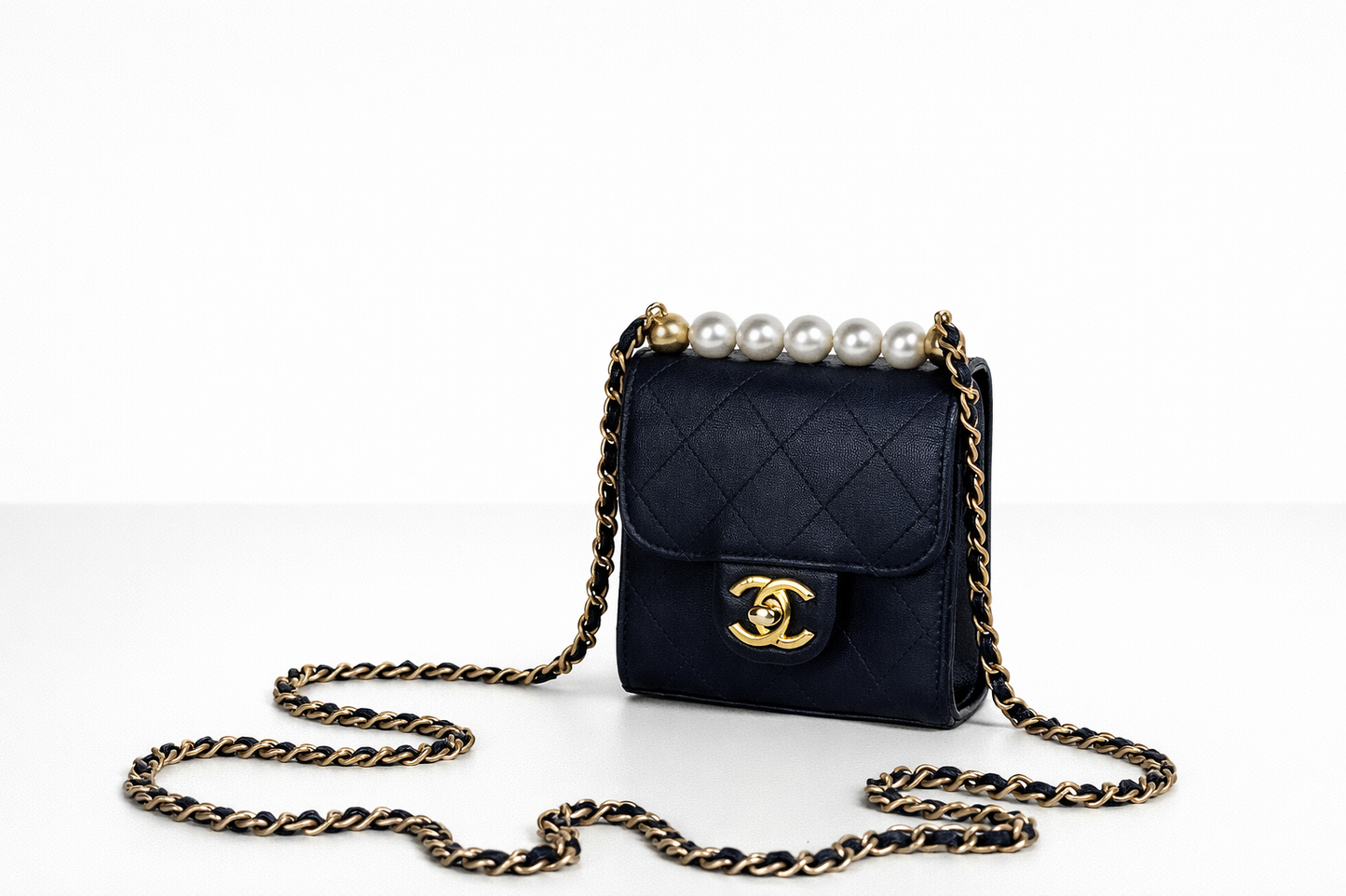 Chanel Mini Flap Navy Blue Metallic Lambskin with Pearl Hardware (2019) D-6