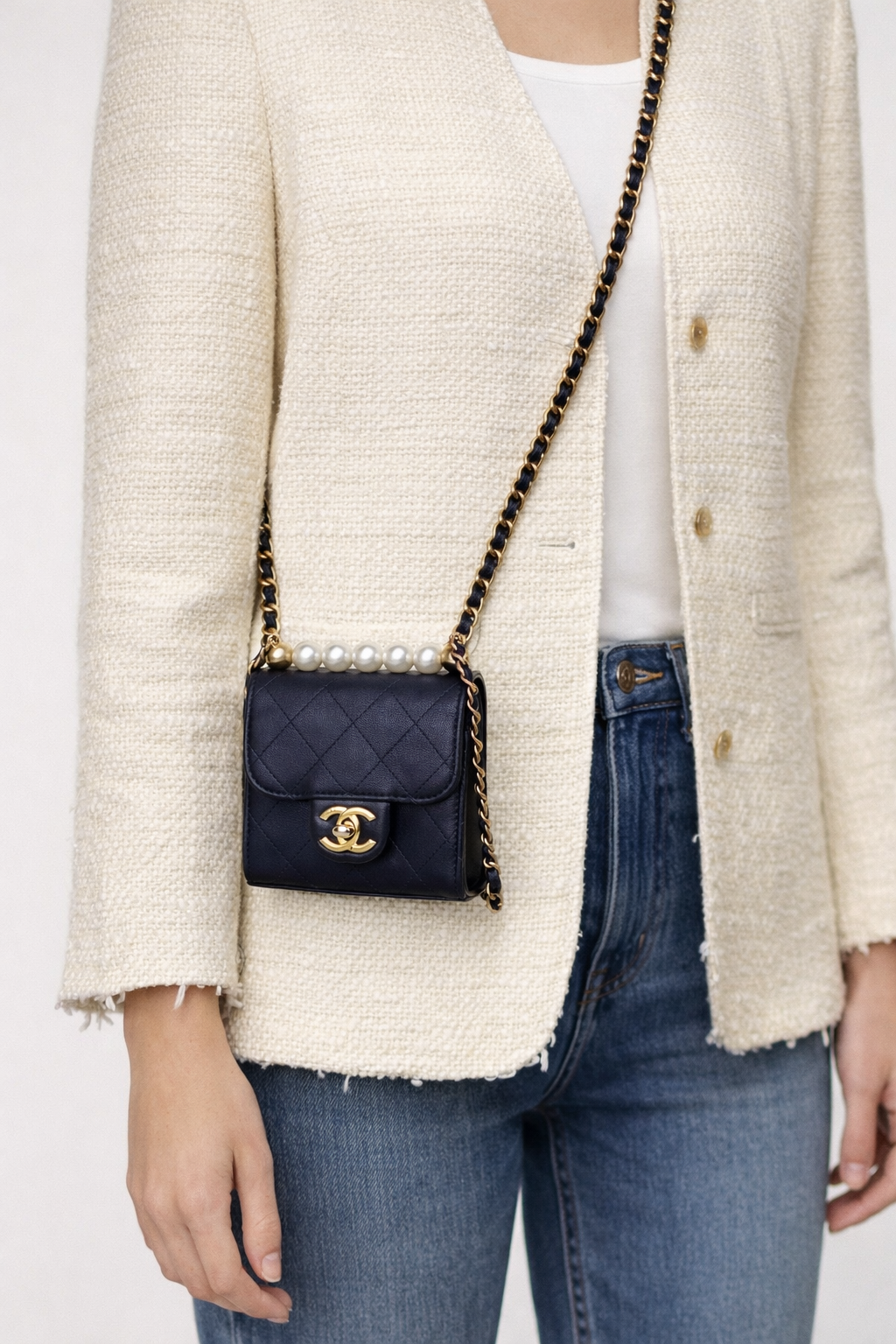 Chanel Mini Flap Navy Blue Metallic Lambskin with Pearl Hardware (2019) D-6