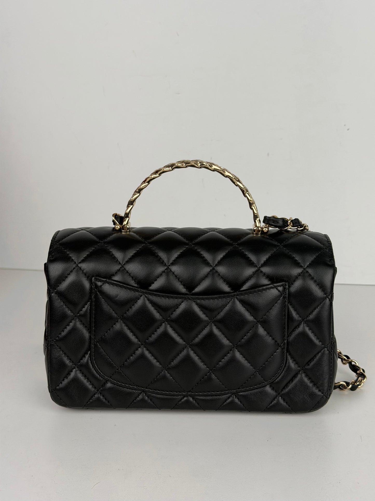 Chanel Mini Crystal Crossbody Top Handle Bag in Black Lambskin Quilted Leather NFC YC-1