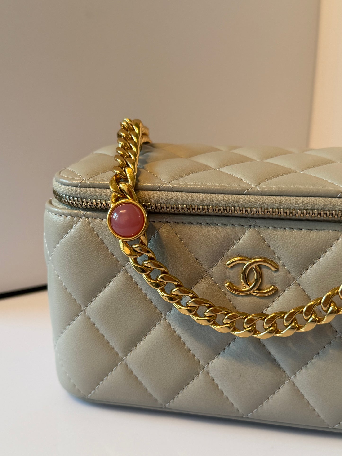 Chanel Calfskin Vanity Case Shoulder Bag Grey Calfskin