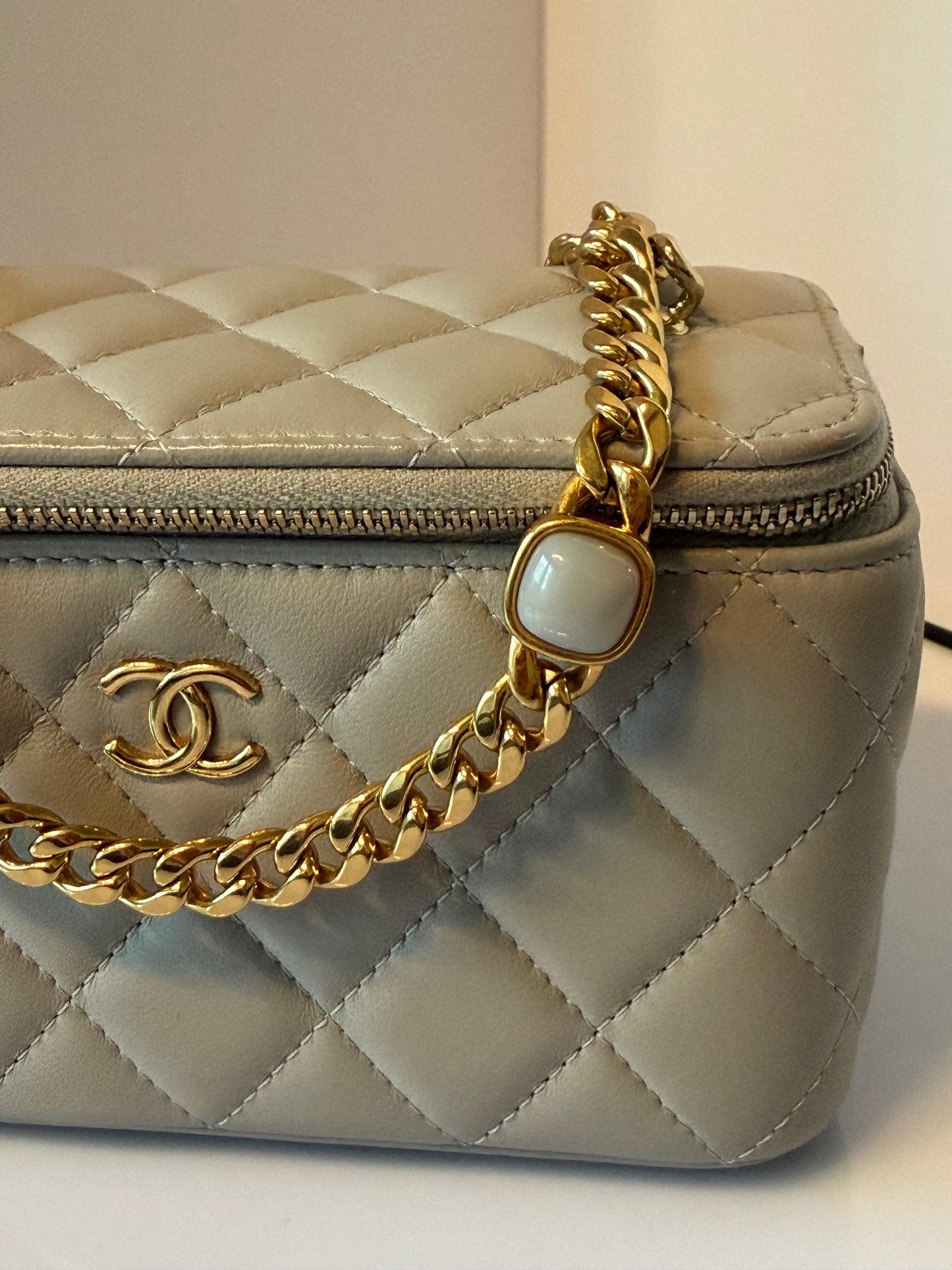 Chanel Calfskin Vanity Case Shoulder Bag Grey Calfskin