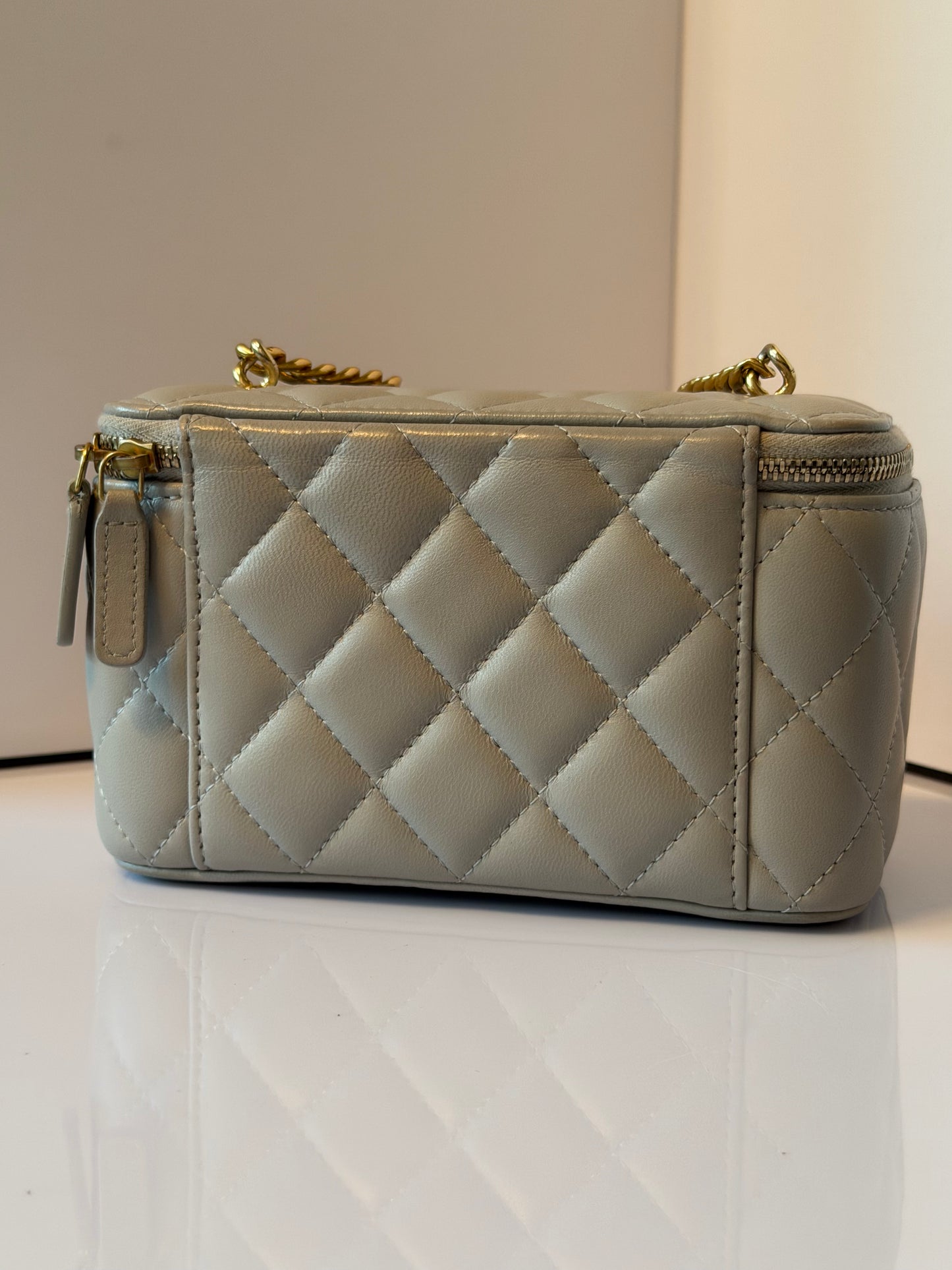 Chanel Calfskin Vanity Case Shoulder Bag Grey Calfskin