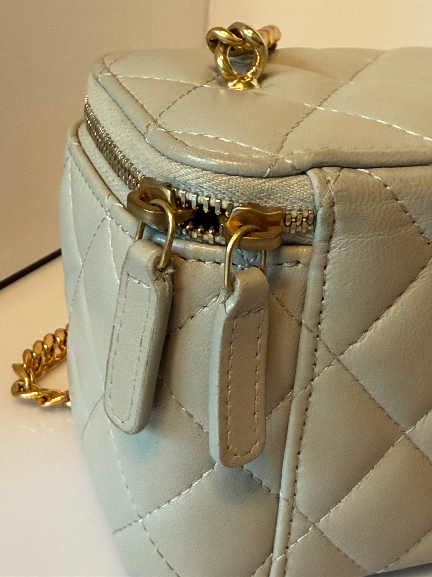Chanel Calfskin Vanity Case Shoulder Bag Grey Calfskin