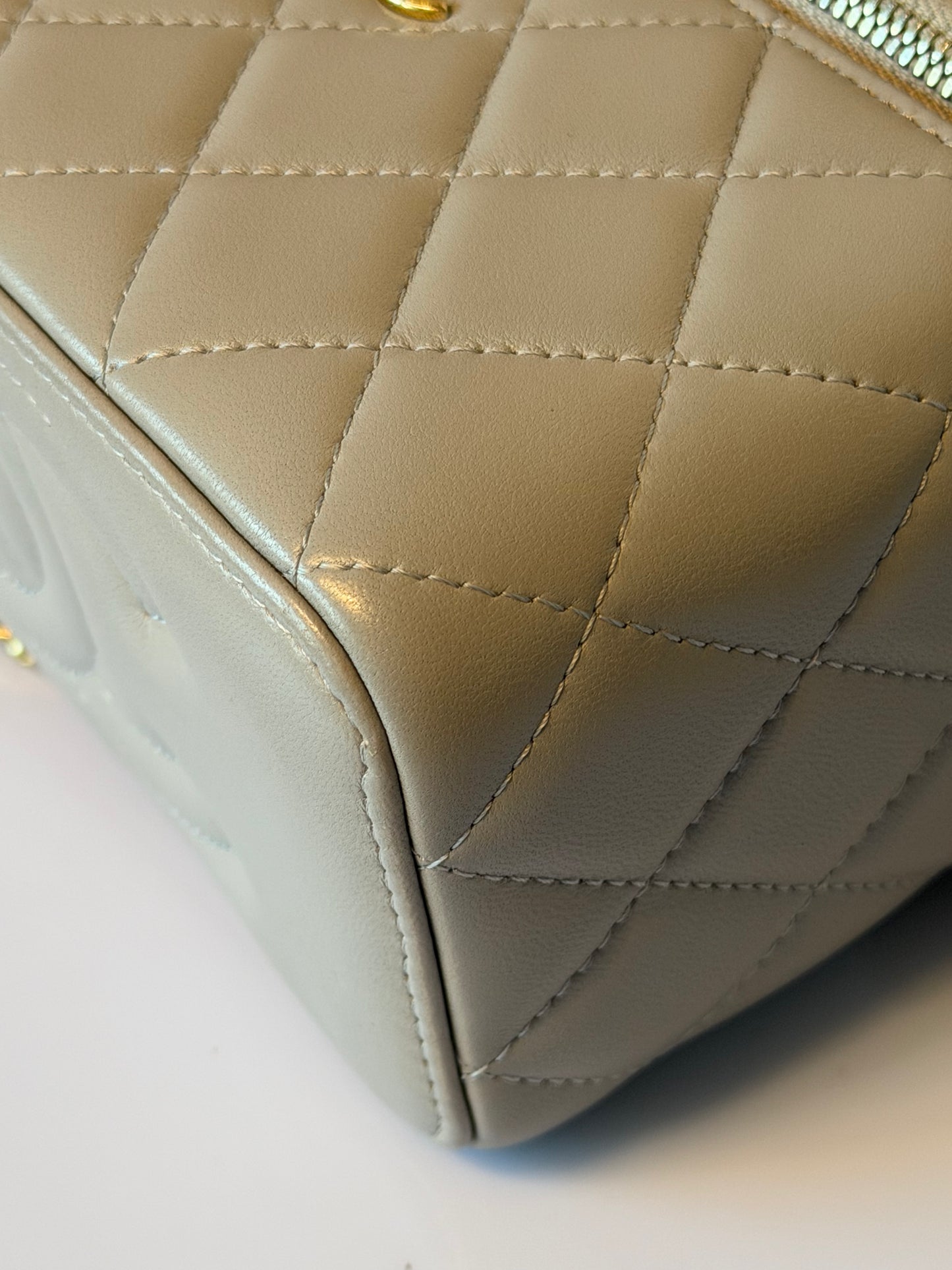 Chanel Calfskin Vanity Case Shoulder Bag Grey Calfskin