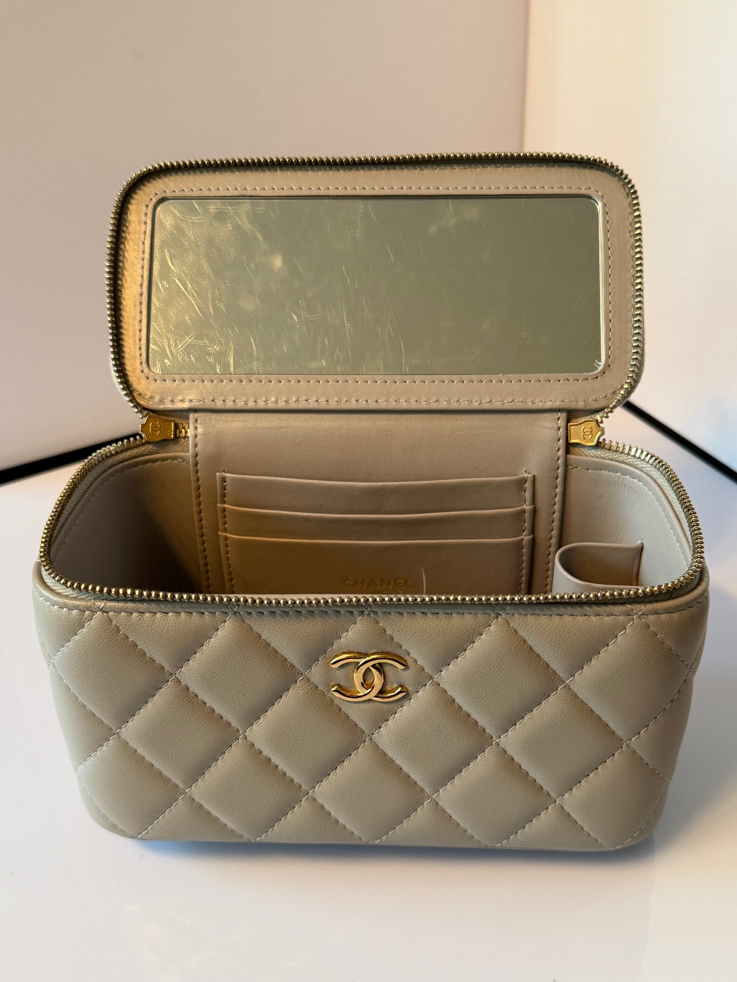 Chanel Calfskin Vanity Case Shoulder Bag Grey Calfskin