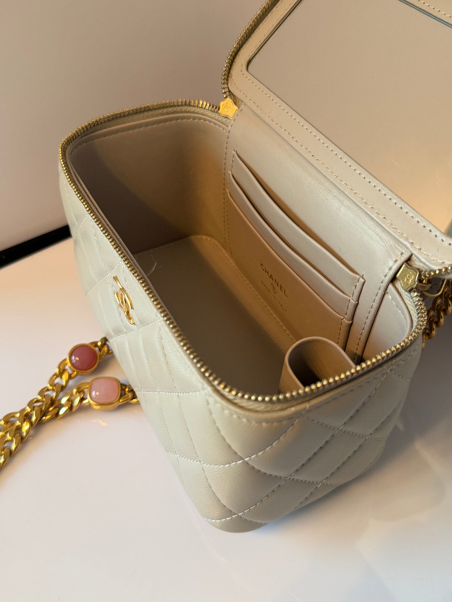 Chanel Calfskin Vanity Case Shoulder Bag Grey Calfskin